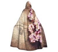 DDSFvbv Spring Blossom on Wooden Table Unisex Halloween Hooded Cape Cosplay Costume Cloak for Party Dress Up Uniform Robe Full-Length