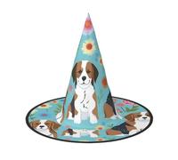 DDSFvbv Sweet Basset Hound Florals Halloween Party Hat, Witch Hat, Cosplay Accessory, Fancy Dress, Holiday Decorations, One Size