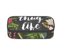 DDSFvbv Thug Life Flowers Pencil Case - Student & Office Supplies - Item Storage Bag- Makeup Bag- Large Stationery Bag