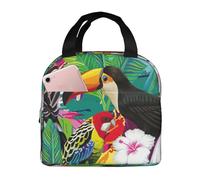 DDSFvbv Tropical Birds and Plant Leaf Insulated Lunch Bag, Reusable Thermal Lunch Box, Portable, Perfect for Work Picnic Beach BBQ