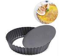 DDSHUN 8 inch Quiche Pan Round Fluted Tart Tin Flan Dish Removable Loose Bottom Non-Stick Pie Dish Quiche Pans Fruit Cake Mould Round Fruit Cake Mould for Pizza, Pie, Flans