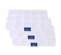 DDSHUN Jewellery Organizer Jewellery Storage Box Earring Organisers with 15 Compartment Adjustable Craft Bead Box Storage Organiser with Lid for Office Supplies Beads Earring Fishing Hook - 3Pack