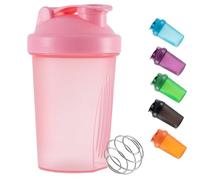 DDSHUN Shaker Bottle For Protein Powder Mixed Plastic Workout Water Bottle 400 ml with Mixball Non-Leak Cap Shaker Cups for Fitness Sports Gym Supplement Drinks Bottles (Pink)