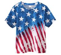 DDSOL Kids Boys American Flag Shirts 4th of July T-Shirt Toddler Girls Cotton Patriotic Tops Tee Independence Day Clothes, 1# American Flag/Blue, 7 Years