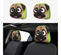 DDTKLSNV 2 PCS Car Seat Headrest Cover Universal Stretch Head Rest Covers Dog Funny face Animal Car Head Rest Protector Breathable Dust Cover Wrap Protection for Auto Front Seat Rest Decoration
