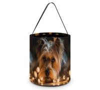 DDTKLSNV A Yorkshire Terrier Halloween Trick Or Treat Bag Reusable Halloween Candy Bucket Candy Bag Grocery Bags with Handles for Halloween Party Supplies Favors