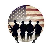 DDTKLSNV Armed Forces Day American Bone China Decorative Plates, 8in Ceramic Decorative Plate With Display Stand Dinner Plates Art Crafts Ceramic Ornaments Wall Decor For Home Office Table Decor