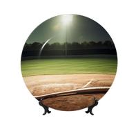 DDTKLSNV Baseball Sports Field Bone China Decorative Plates, 7in Ceramic Decorative Plate With Display Stand Dinner Plates Art Crafts Ceramic Ornaments Wall Decor For Home Office Table Decor