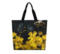 DDTKLSNV Bees Flying over Flowers Women Tote Bag Large Casual Shoulder Bag Reusable Grocery Bag Fasion Handbag for Office Shopping Travel
