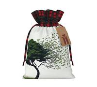 DDTKLSNV Big Tree Blowing In The Wind Christmas Burlap Gift Bags With Drawstring, Christmas Linen Treat Bags W/Tags Goody Gift Bag Xmas Candy Reusable Gifts Wrapping Bag Xmas Holiday Party Favors
