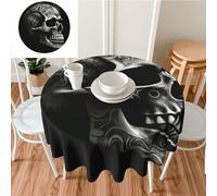 DDTKLSNV Black and White Skull Round Tablecloth 60 Inch Waterproof Stain Resistant Table Cover Wrinkle-Free Table Cloth Farmhouse Decorative for Home Kitchen Dining Party Patio Indoor Outdoor