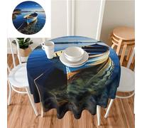 DDTKLSNV Boat in Blue Water Round Tablecloth 60 Inch Waterproof Stain Resistant Table Cover Wrinkle-Free Table Cloth Farmhouse Decorative for Home Kitchen Dining Party Patio Indoor Outdoor