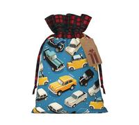 DDTKLSNV Cars Pattern Christmas Burlap Gift Bags With Drawstring, Christmas Linen Treat Bags W/Tags Goody Gift Bag Xmas Candy Reusable Gifts Wrapping Bag Xmas Holiday Party Favors