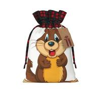 DDTKLSNV Cartoon Animated Beaver Christmas Burlap Gift Bags With Drawstring, Christmas Linen Treat Bags W/Tags Goody Gift Bag Xmas Candy Reusable Gifts Wrapping Bag Xmas Holiday Party Favors