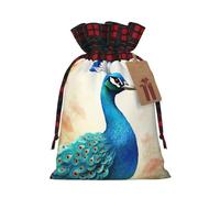 DDTKLSNV Cartoon Blue Peacock Christmas Burlap Gift Bags With Drawstring, Christmas Linen Treat Bags W/Tags Goody Gift Bag Xmas Candy Reusable Gifts Wrapping Bag Xmas Holiday Party Favors