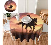DDTKLSNV Cowboy West Round Tablecloth 60 Inch Waterproof Stain Resistant Table Cover Wrinkle-Free Table Cloth Farmhouse Decorative for Home Kitchen Dining Party Patio Indoor Outdoor