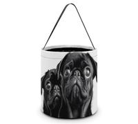 DDTKLSNV Cute Black Pug Dog Halloween Trick Or Treat Bag Reusable Halloween Candy Bucket Candy Bag Grocery Bags with Handles for Halloween Party Supplies Favors