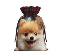 DDTKLSNV Cute Little Pomeranian Christmas Burlap Gift Bags With Drawstring, Christmas Linen Treat Bags W/Tags Goody Gift Bag Xmas Candy Reusable Gifts Wrapping Bag Xmas Holiday Party Favors