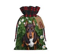 DDTKLSNV Cute Pet Doberman Pinscher Christmas Burlap Gift Bags With Drawstring, Christmas Linen Treat Bags W/Tags Goody Gift Bag Xmas Candy Reusable Gifts Wrapping Bag Xmas Holiday Party Favors