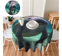 DDTKLSNV Cute Sea Animal Manatee Round Tablecloth 60 Inch Waterproof Stain Resistant Table Cover Wrinkle-Free Table Cloth Farmhouse Decorative for Home Kitchen Dining Party Patio Indoor Outdoor