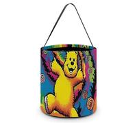 DDTKLSNV Dancing Thanksgiving Bear Halloween Trick Or Treat Bag Reusable Halloween Candy Bucket Candy Bag Grocery Bags with Handles for Halloween Party Supplies Favors