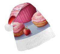 DDTKLSNV Donut And Cupcake Christmas Hat Comfort Plush Santa Hats Extra Thicken Xmas Hat for Adults Women Men Xmas New Year Party Headwear