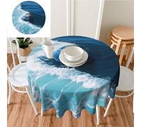 DDTKLSNV Earth Tones and Waves Round Tablecloth 60 Inch Waterproof Stain Resistant Table Cover Wrinkle-Free Table Cloth Farmhouse Decorative for Home Kitchen Dining Party Patio Indoor Outdoor