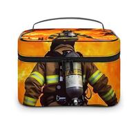DDTKLSNV Firefighter Fireman Flame Makeup Bag Portable Travel Cosmetic Bag Zipper Makeup Organizer Toiletry Bag for Women Ladies