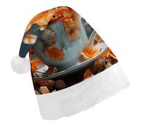 DDTKLSNV Flowers in Cup Christmas Hat Comfort Plush Santa Hats Extra Thicken Xmas Hat for Adults Women Men Xmas New Year Party Headwear