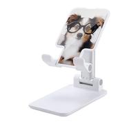 DDTKLSNV Foldable Cell Phone Stand Adjustable Angle Height Desktop Phone Holder Portable Cute Dog with Glasses Cellphone Cradle Compatible with All Smartphone White-Style