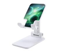 DDTKLSNV Foldable Cell Phone Stand Adjustable Angle Height Desktop Phone Holder Portable Green Light Planet Cellphone Cradle Compatible with All Smartphone White-Style