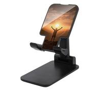 DDTKLSNV Foldable Cell Phone Stand Adjustable Angle Height Desktop Phone Holder Portable Man Raises His Arms Cellphone Cradle Compatible with All Smartphone Black-Style