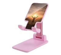 DDTKLSNV Foldable Cell Phone Stand Adjustable Angle Height Desktop Phone Holder Portable Man Raises His Arms Cellphone Cradle Compatible with All Smartphone Pink-Style