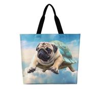 DDTKLSNV Funny Turtle Pug Dog In The Women Tote Bag Large Casual Shoulder Bag Reusable Grocery Bag Fasion Handbag for Office Shopping Travel