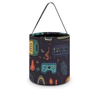 DDTKLSNV Game Video Gaming Pattern Halloween Trick Or Treat Bag Reusable Halloween Candy Bucket Candy Bag Grocery Bags with Handles for Halloween Party Supplies Favors