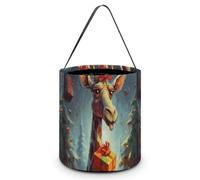 DDTKLSNV Giraffe Receiving A Gift Halloween Trick Or Treat Bag Reusable Halloween Candy Bucket Candy Bag Grocery Bags with Handles for Halloween Party Supplies Favors