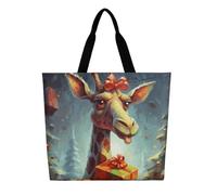 DDTKLSNV Giraffe Receiving A Gift Women Tote Bag Large Casual Shoulder Bag Reusable Grocery Bag Fasion Handbag for Office Shopping Travel