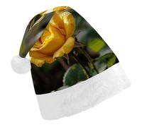 DDTKLSNV Growing Yellow Rose Christmas Hat Comfort Plush Santa Hats Extra Thicken Xmas Hat for Adults Women Men Xmas New Year Party Headwear