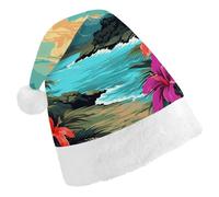 DDTKLSNV Hello Hawaii Christmas Hat Comfort Plush Santa Hats Extra Thicken Xmas Hat for Adults Women Men Xmas New Year Party Headwear