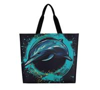 DDTKLSNV Hoop Jumping Dolphin Women Tote Bag Large Casual Shoulder Bag Reusable Grocery Bag Fasion Handbag for Office Shopping Travel