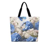 DDTKLSNV Hydrangeas Daisies Butterflies Women Tote Bag Large Casual Shoulder Bag Reusable Grocery Bag Fasion Handbag for Office Shopping Travel