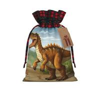 DDTKLSNV Jurassic Period Dinosaur Christmas Burlap Gift Bags With Drawstring, Christmas Linen Treat Bags W/Tags Goody Gift Bag Xmas Candy Reusable Gifts Wrapping Bag Xmas Holiday Party Favors