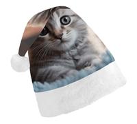 DDTKLSNV Kitten Lying on Carpet Christmas Hat Comfort Plush Santa Hats Extra Thicken Xmas Hat for Adults Women Men Xmas New Year Party Headwear