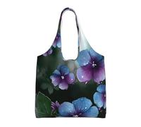 DDTKLSNV Large Tote Bag For Women Heavy Duty Foldable Shopping Tote Bag Blue Purple Flowers And Green Leaves Shoulder Bag For Work Beach Travel