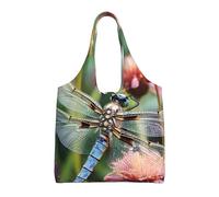 DDTKLSNV Large Tote Bag For Women Heavy Duty Foldable Shopping Tote Bag Dragonfly Insects Flowers Shoulder Bag For Work Beach Travel