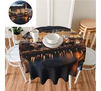 DDTKLSNV Las Vegas Night View Round Tablecloth 60 Inch Waterproof Stain Resistant Table Cover Wrinkle-Free Table Cloth Farmhouse Decorative for Home Kitchen Dining Party Patio Indoor Outdoor