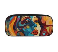 DDTKLSNV Leather Pencil Bag Waterproof Cute Pen Case Travel Cosmetic Makeup Bag Organizer Pen Holder for Men Women,Abstract Colored Woman Face