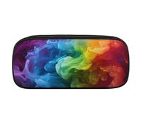 DDTKLSNV Leather Pencil Bag Waterproof Cute Pen Case Travel Cosmetic Makeup Bag Organizer Pen Holder for Men Women,Rainbow Smoke