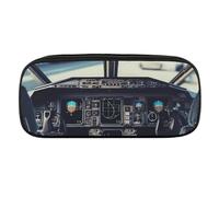 DDTKLSNV Leather Pencil Bag Waterproof Cute Pen Case Travel Cosmetic Makeup Bag Organizer Pen Holder for Men Women,Airplane Cockpit