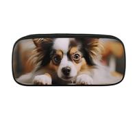 DDTKLSNV Leather Pencil Bag Waterproof Cute Pen Case Travel Cosmetic Makeup Bag Organizer Pen Holder for Men Women,Papillon Lying On Tummy